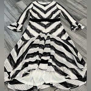 Striped black and white high-low lace dress.